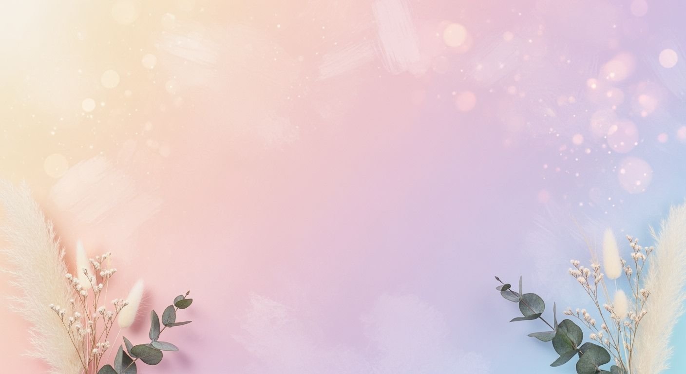 Pink and blue background with eucalyptus leaves and feathers Background Image