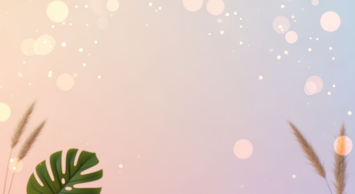 Pink and blue background with palm leaves and grass Background Image