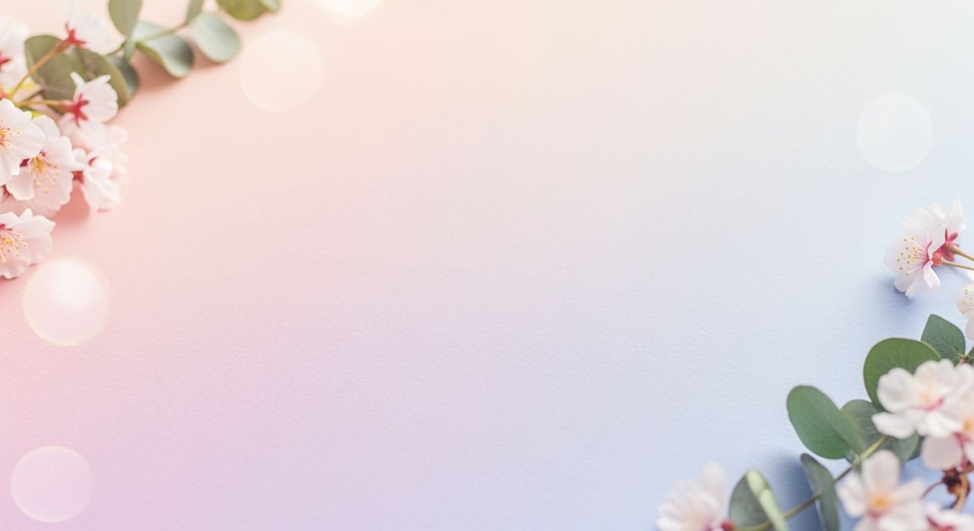 Pink and blue background with white flowers and green leaves Background Image