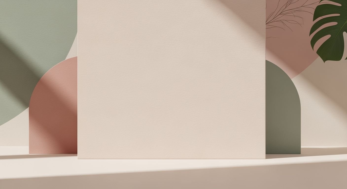 Pink and green poster sitting on top of a white shelf Background Image