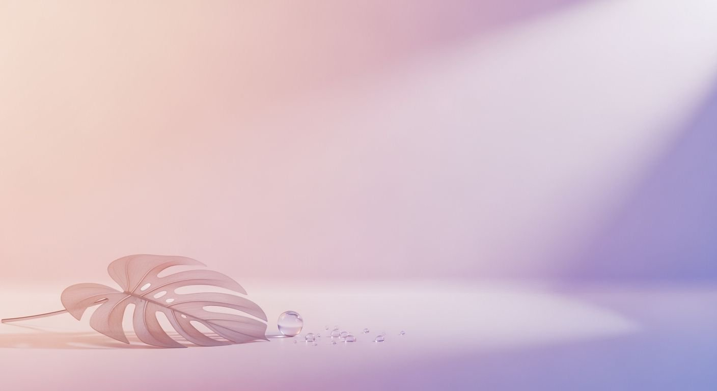 Pink and purple background with a leaf and water droplets Background Image