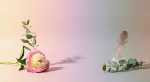 Pink flower sitting on top of a table next to a vase Background Image