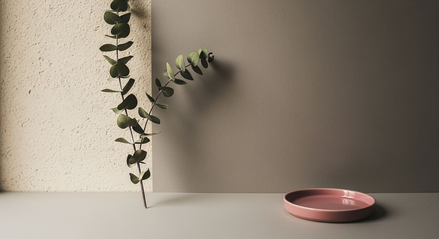 Pink plate sitting on top of a table next to a plant Background Image