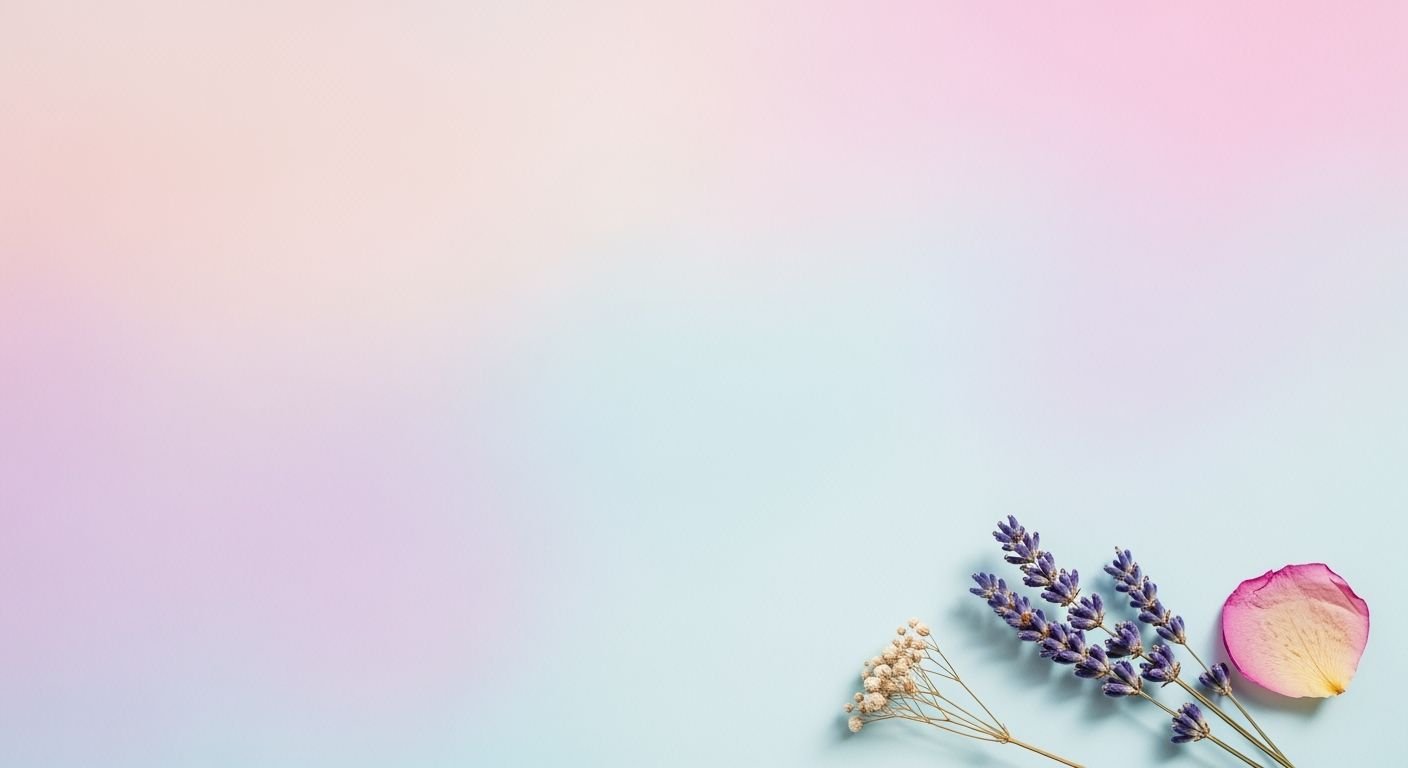Pink rose and lavender flowers on a blue and pink background Background Image
