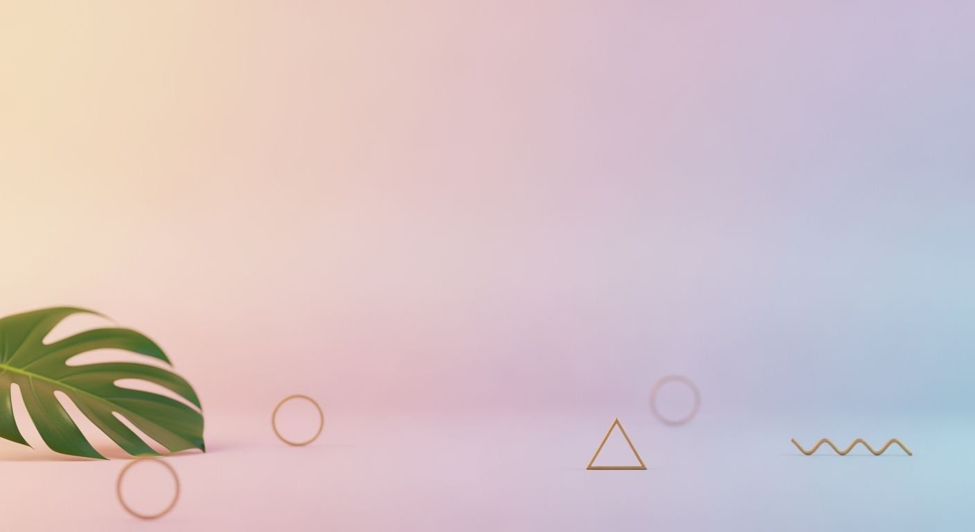 Plant and geometric shapes on a pink and blue background Background Image