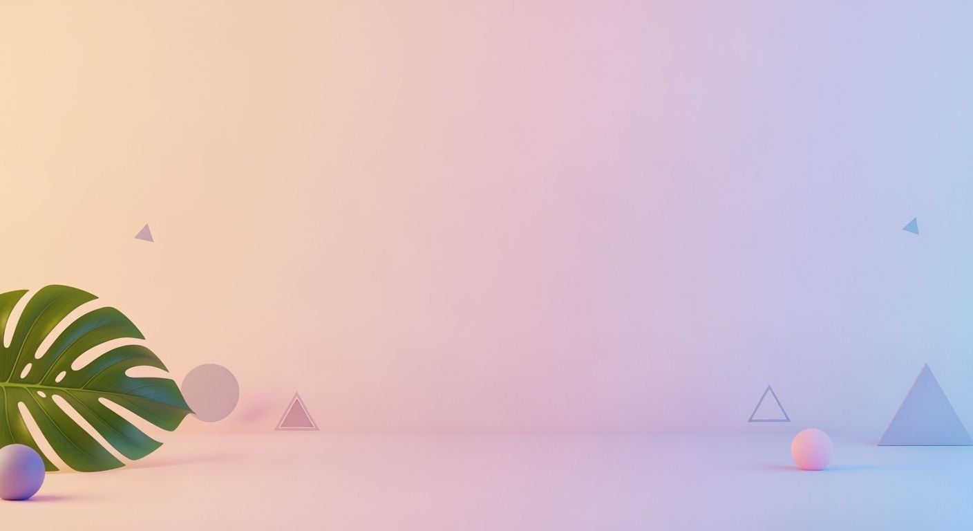 Plant and some geometric shapes on a pink and blue background Background Image