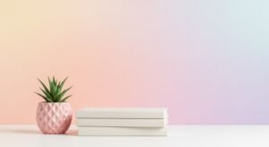 Plant in a pink vase sitting on top of a white table Background Image