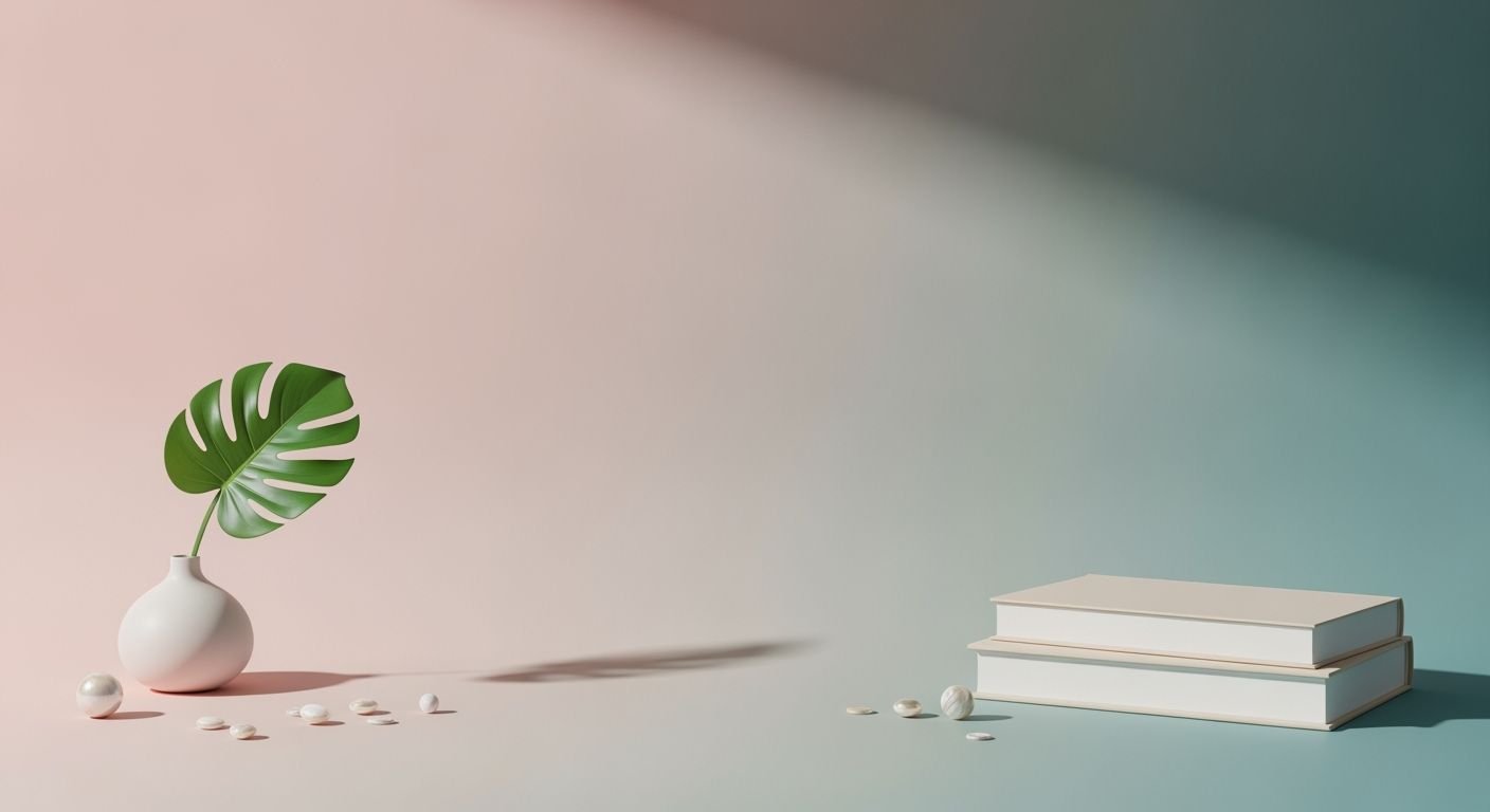 Plant in a white vase next to a stack of books Background Image