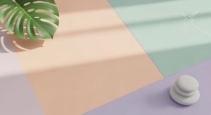 Plant sitting on top of a table next to a stack of stones Background Image