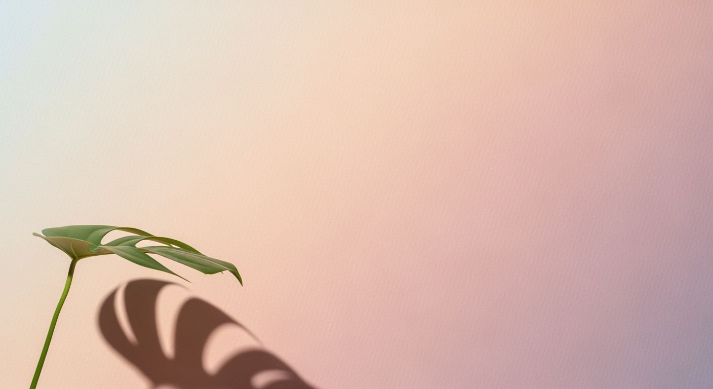 Plant with a shadow on a pink and blue background Background Image