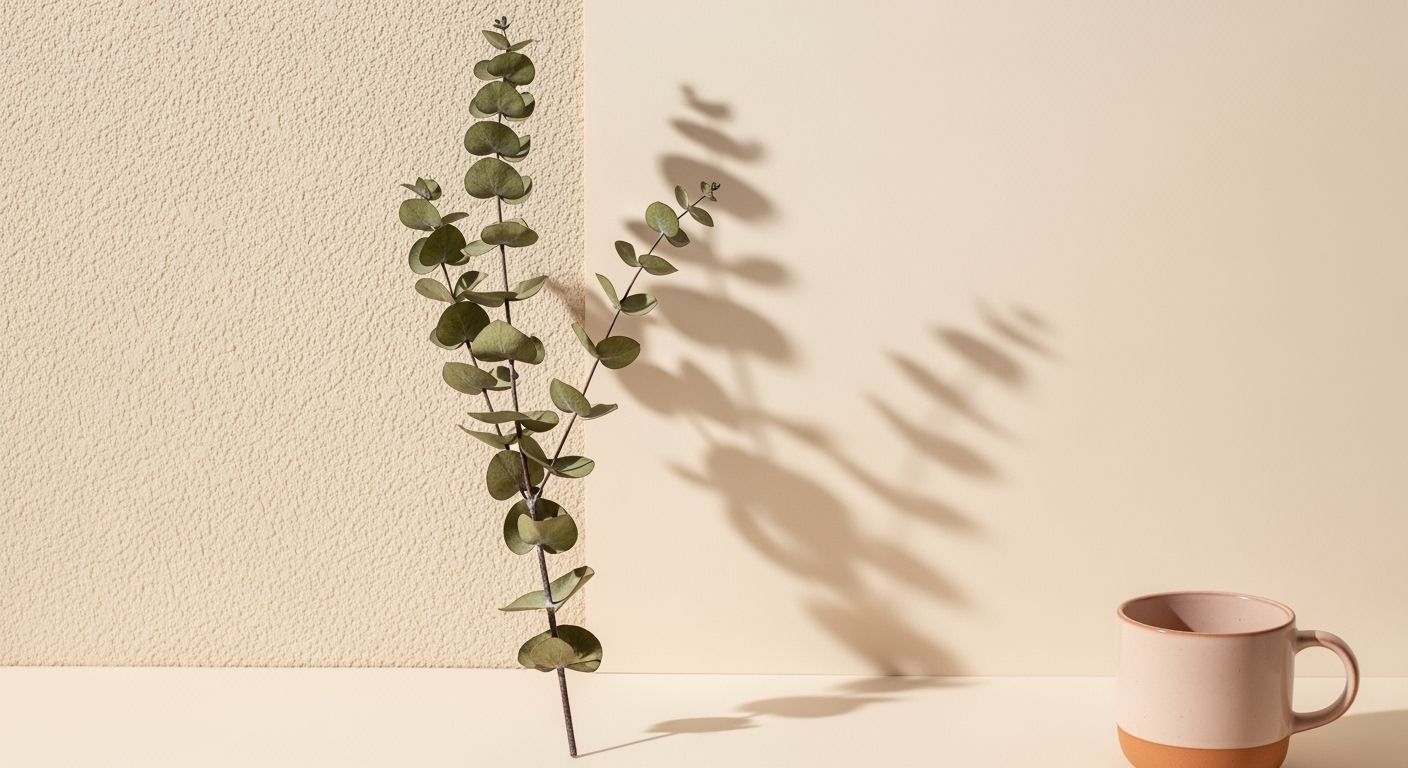 Plant with green leaves next to a cup of coffee Background Image
