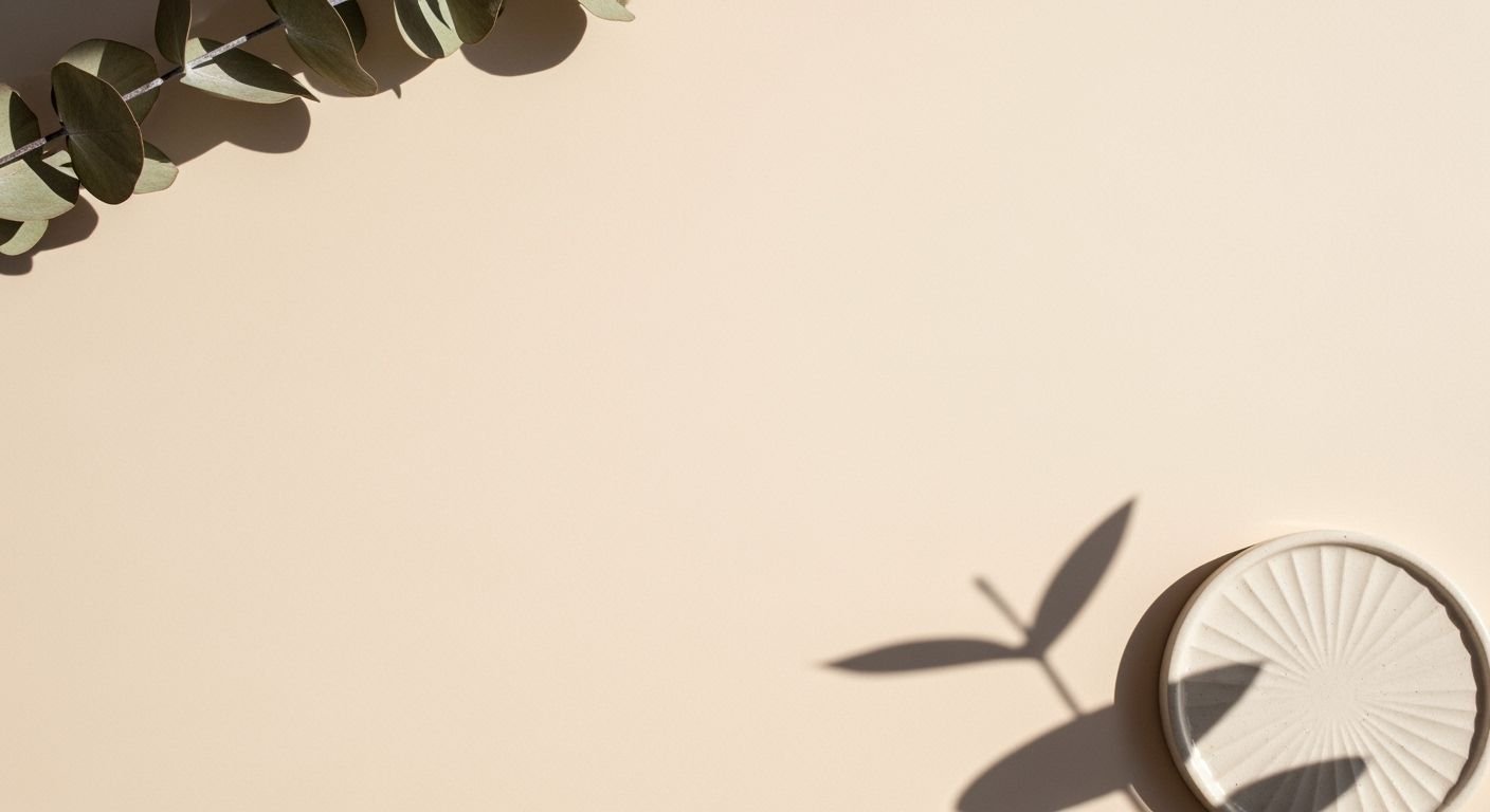 Plant with leaves and a plate on a beige background Background Image