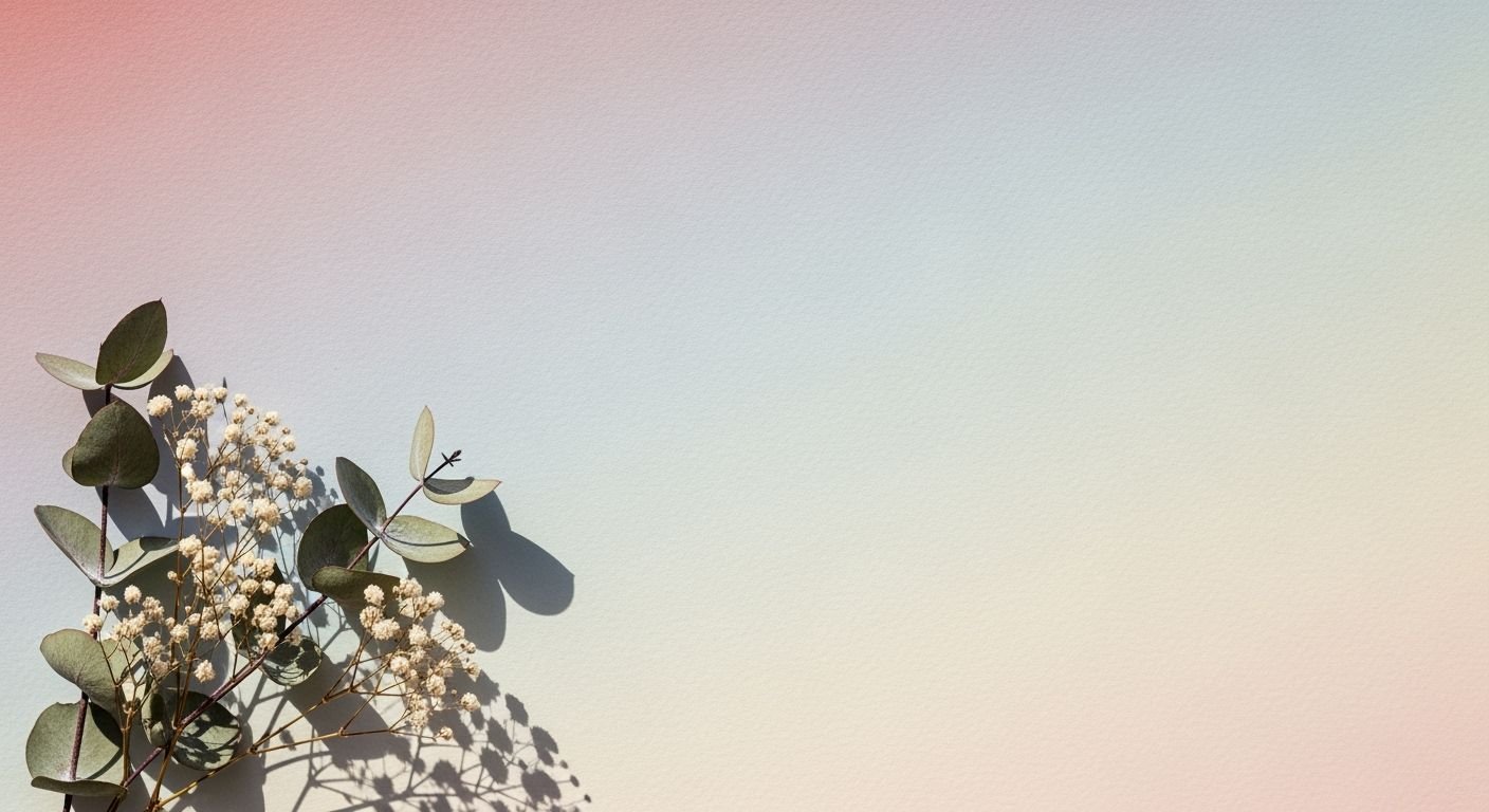 Plant with white flowers and green leaves on a pink and blue background Background Image