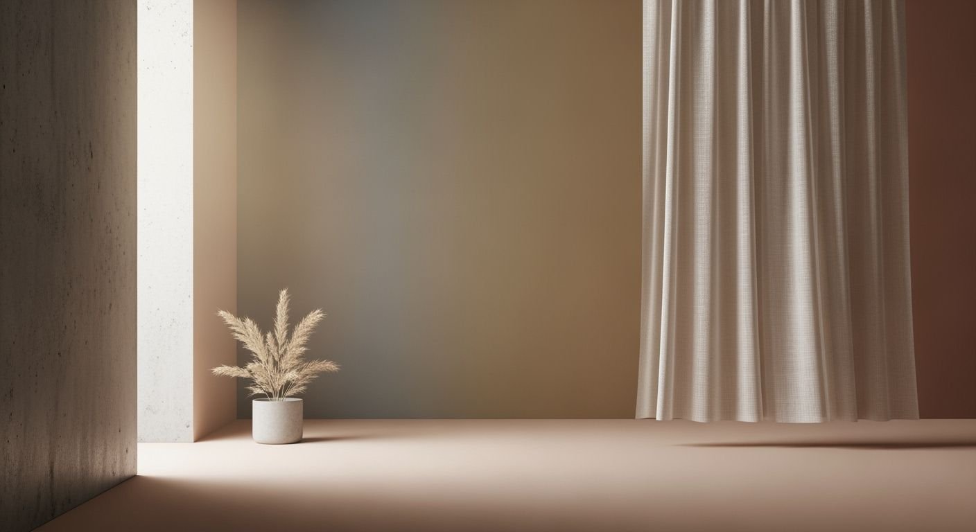 Potted plant sitting in front of a window next to a curtain Background Image