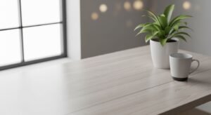 Potted plant sitting on top of a wooden table Background Image