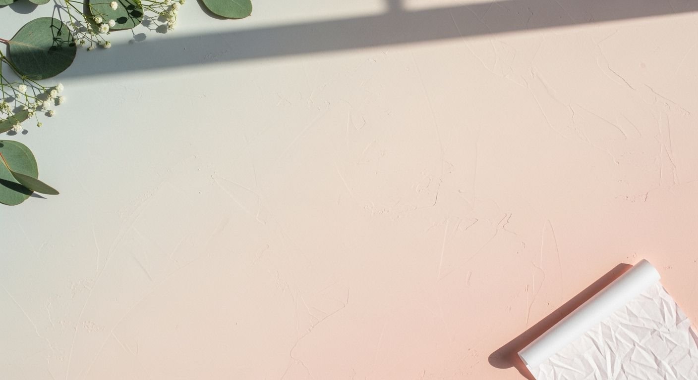 Roll of white paper next to a plant with eucalyptus leaves Background Image