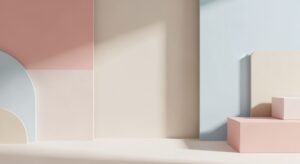 Room with a pink and blue wall and a white floor Background Image
