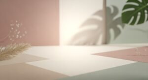 Room with a plant and a mirror on the wall Background Image