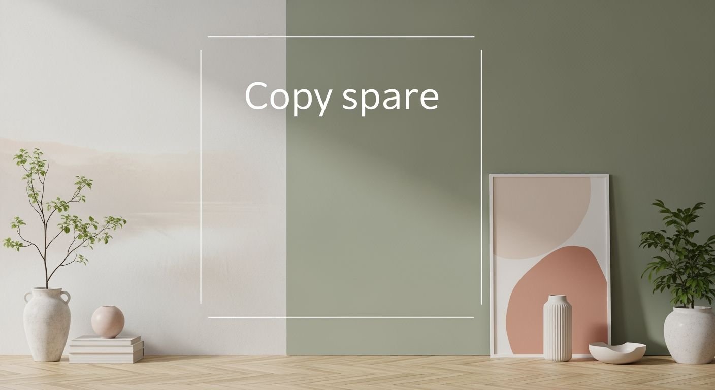 Room with two vases and a plant in it Background Image