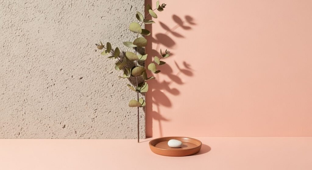 Small plant in a wooden bowl on a pink surface Background Image
