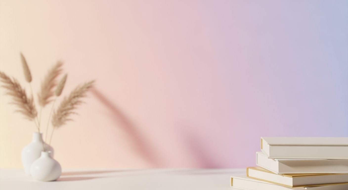 Stack of books sitting on top of a table next to a vase Background Image