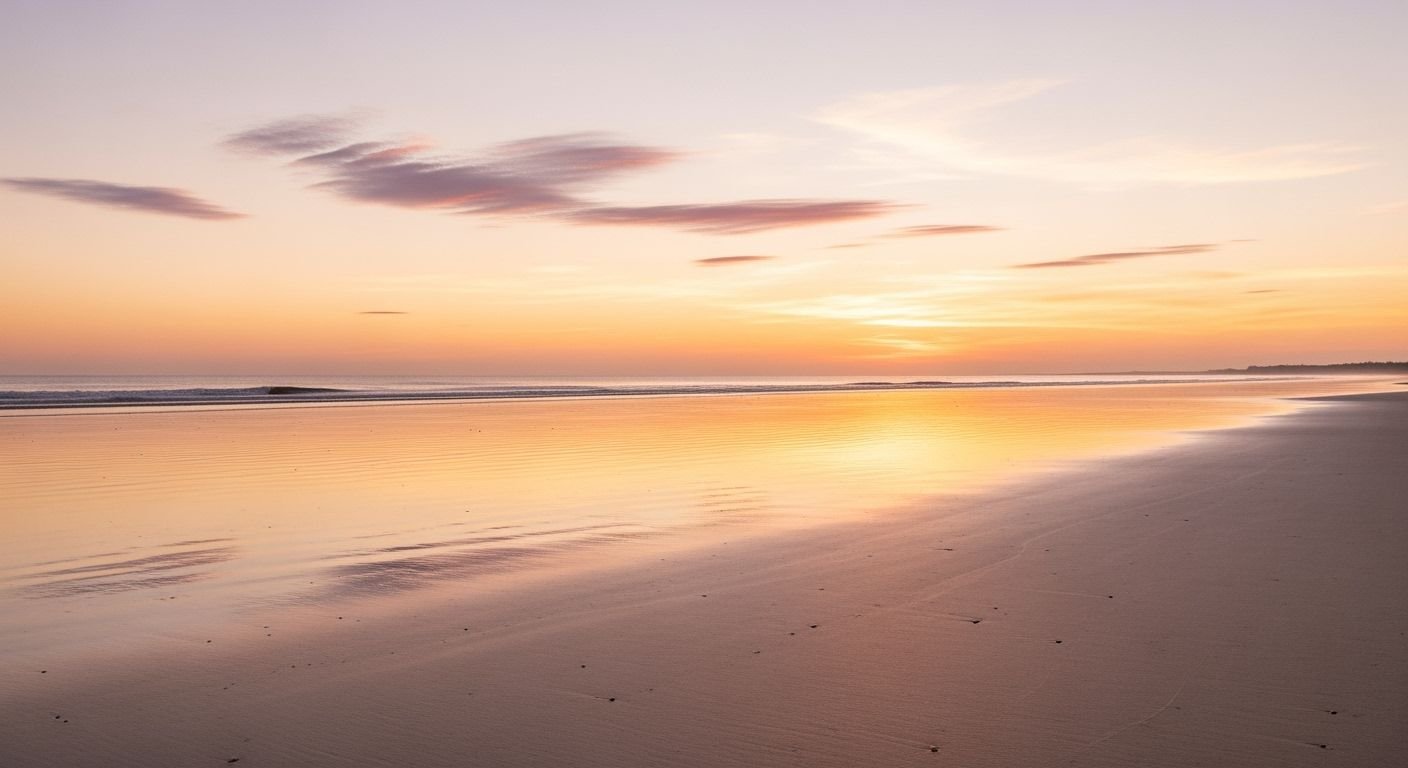 Sunset over the ocean on a sandy beach Background Image