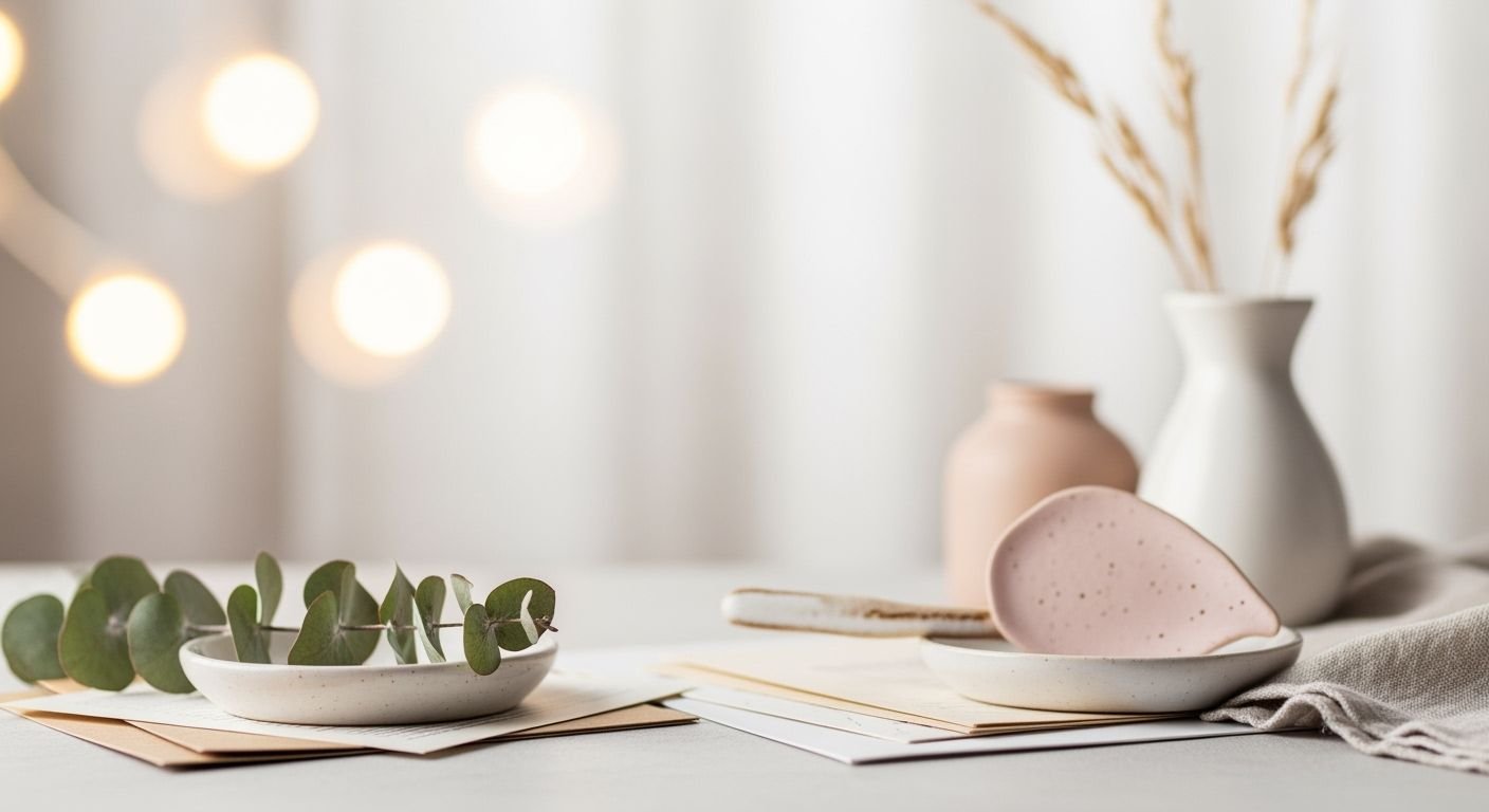 Table topped with plates and vases on top of a table Background Image