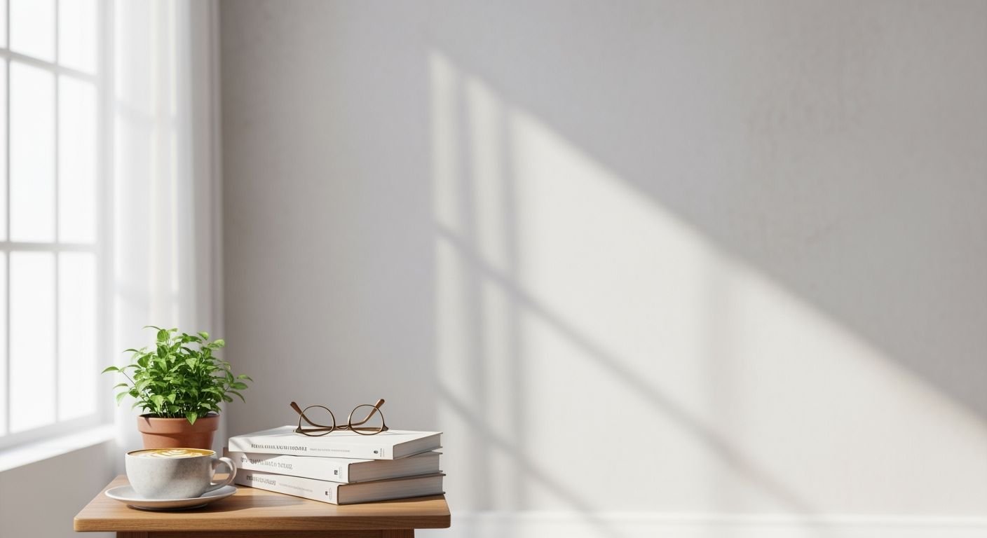 Table with a cup of coffee and books on it Background Image