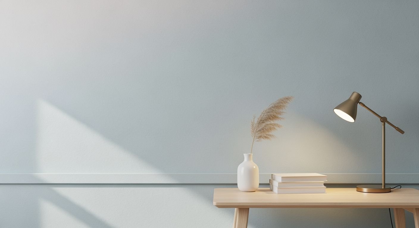 Table with a lamp and a vase on it Background Image