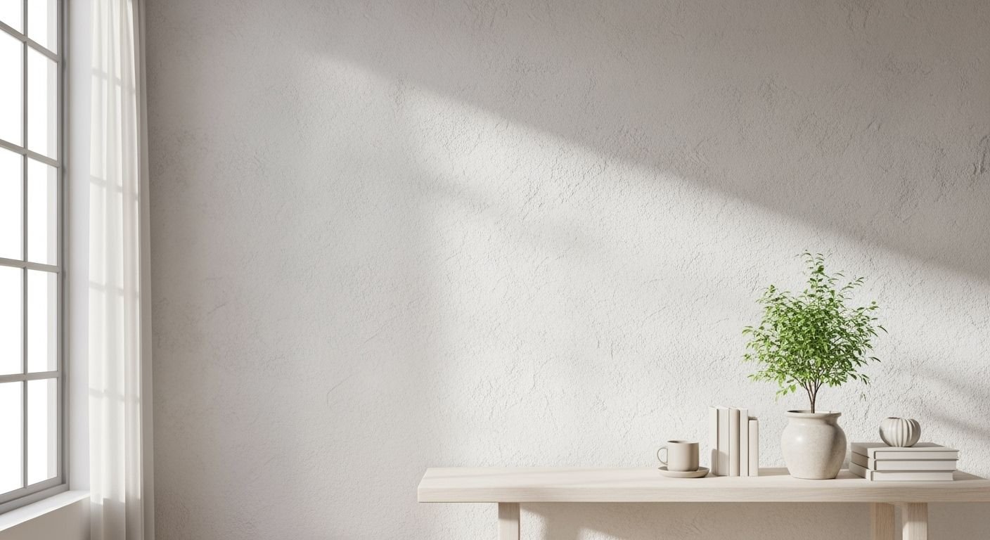 Table with a plant on top of it next to a window Background Image