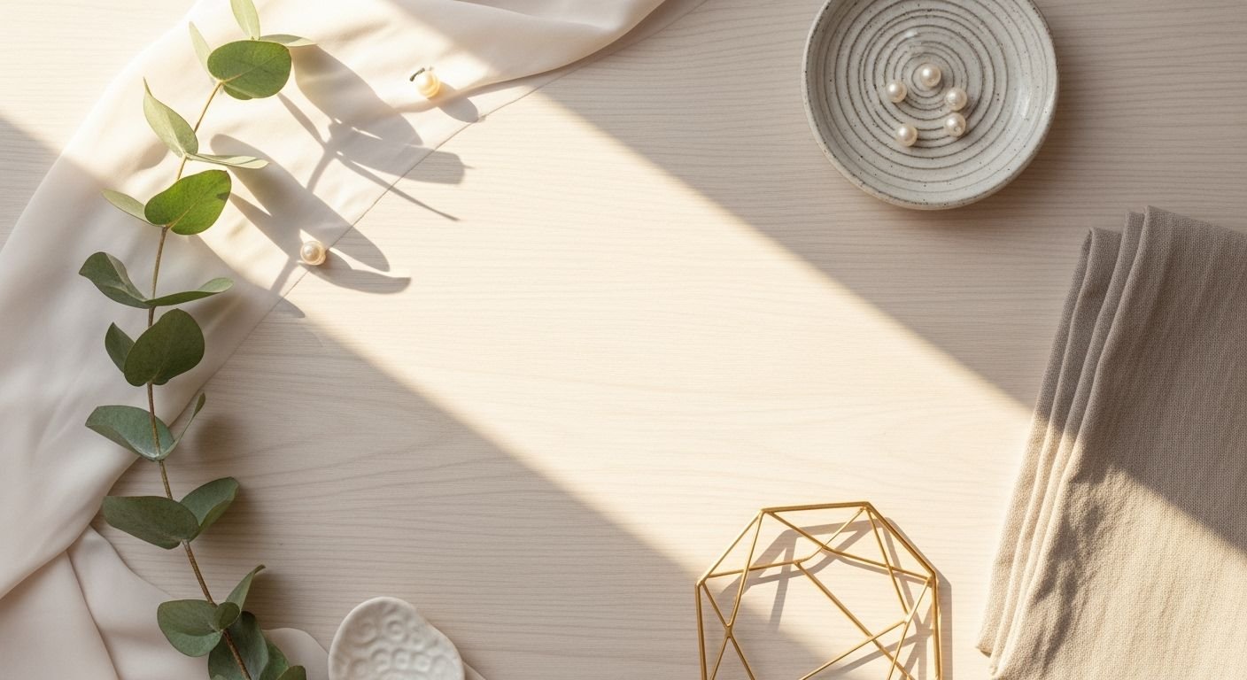 Table with a white shirt and a plant on it Background Image