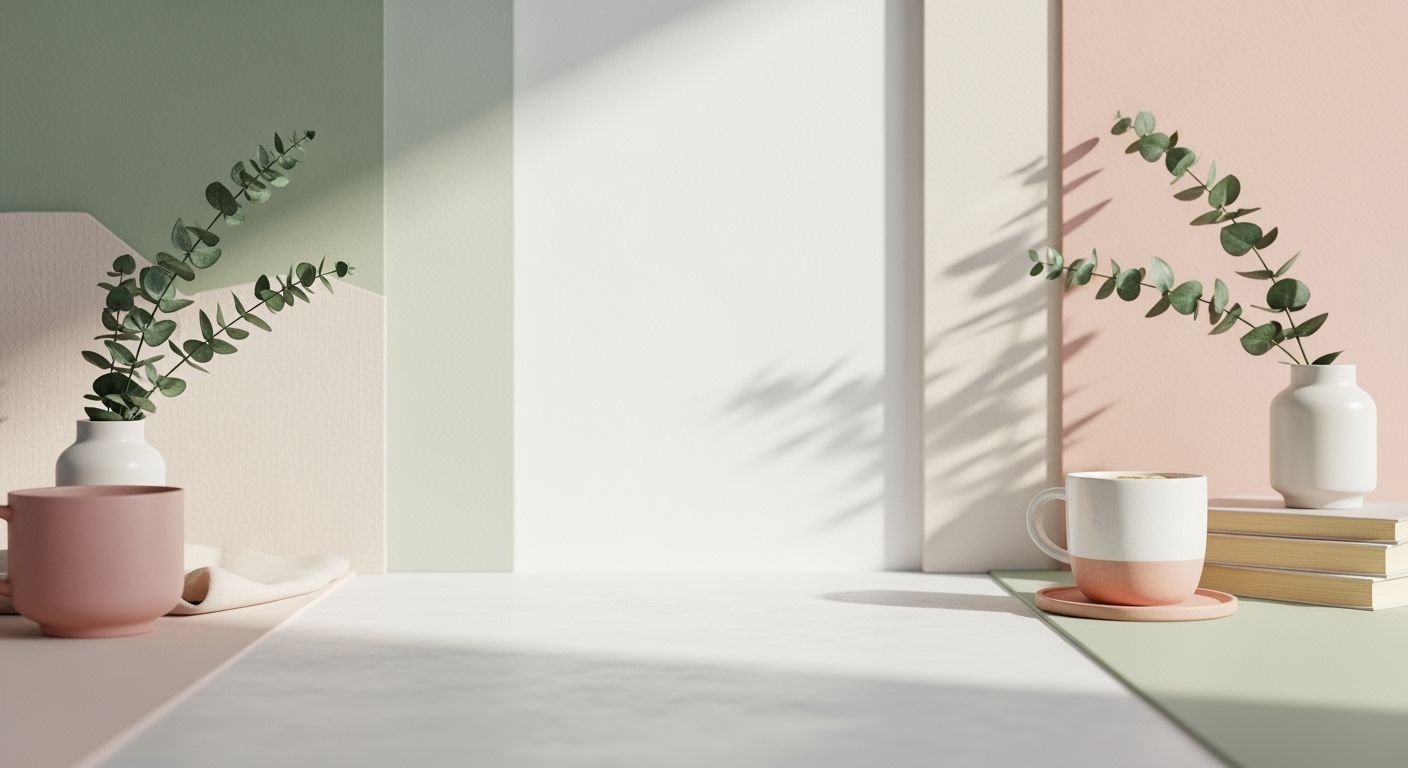 Table with two cups of coffee and a plant on it Background Image