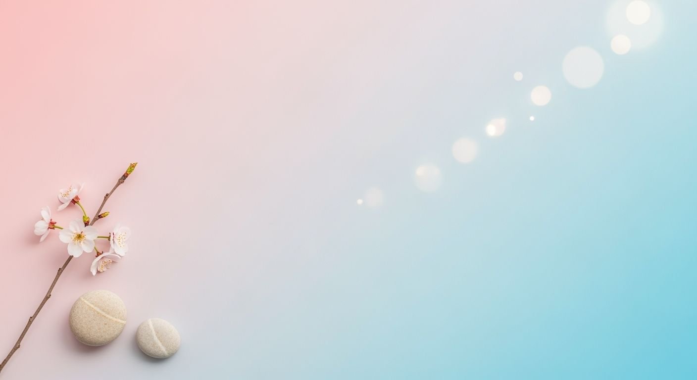 Two bath bombs and a branch with flowers on a pink and blue background Background Image