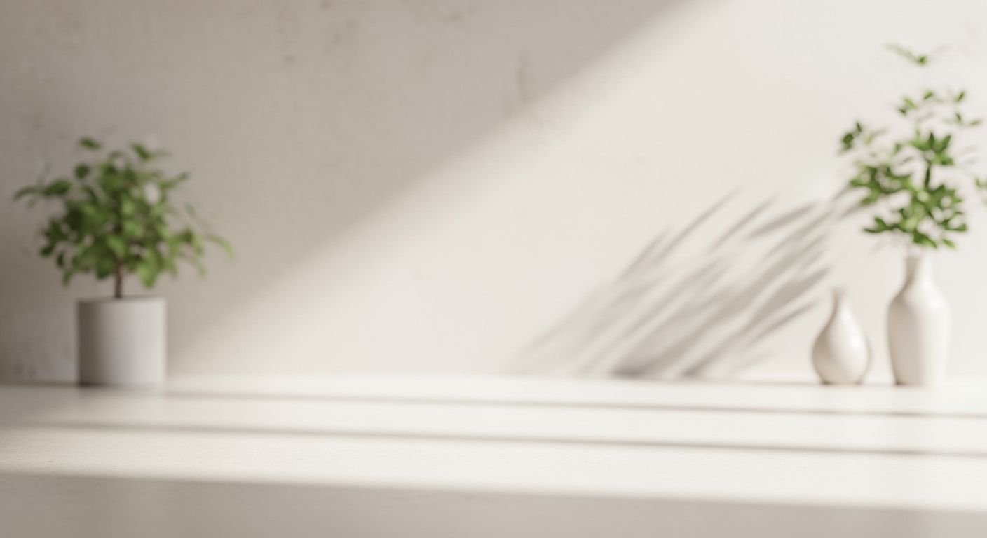 Two potted plants sitting on top of a white shelf Background Image