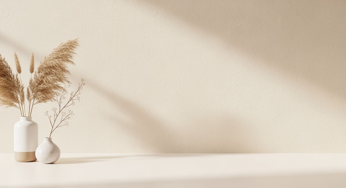 Two vases with dried grass in them sitting on a table Background Image