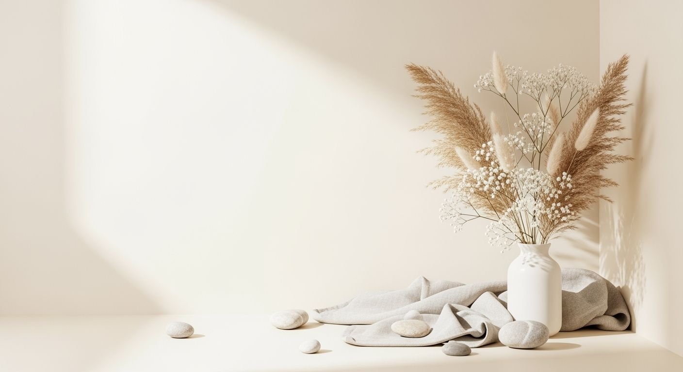 Vase filled with dried flowers sitting on top of a table Background Image