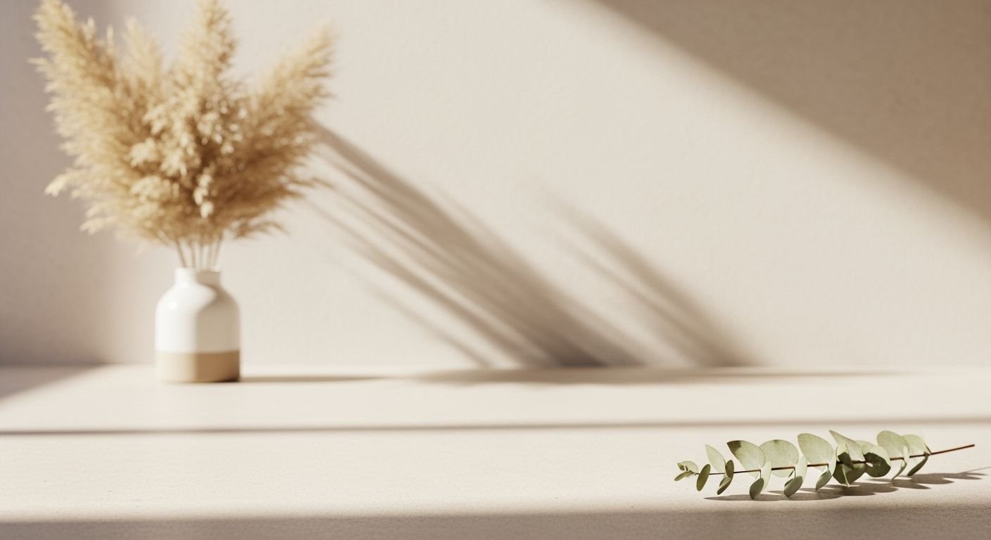Vase filled with dried flowers sitting on top of a table Background Image