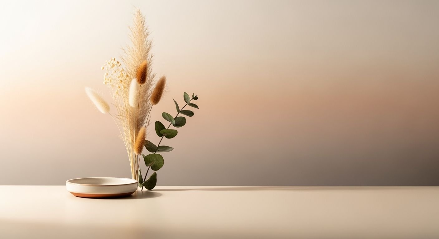 Vase filled with pampas grass sitting on top of a table Background Image
