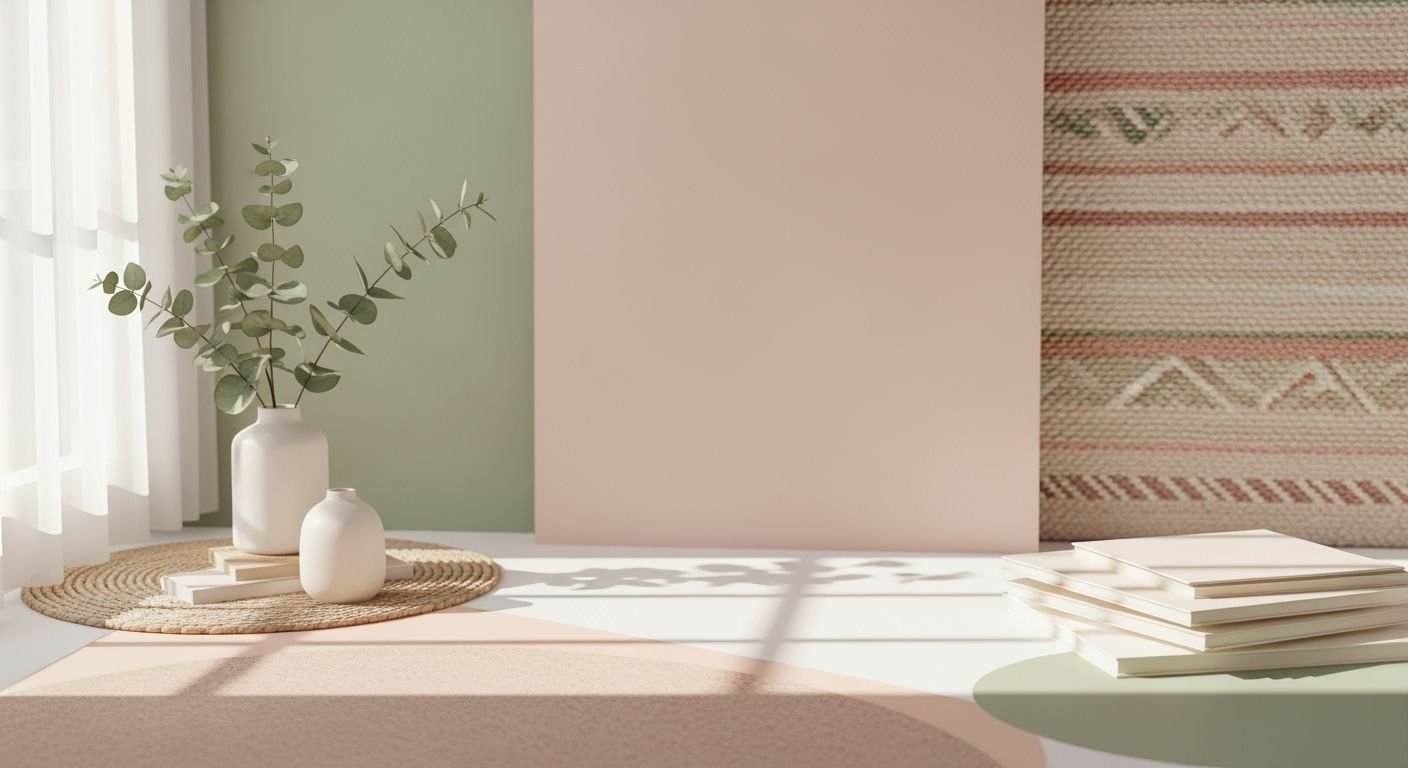 Vase of eucalyptus sits on a table in front of a window Background Image