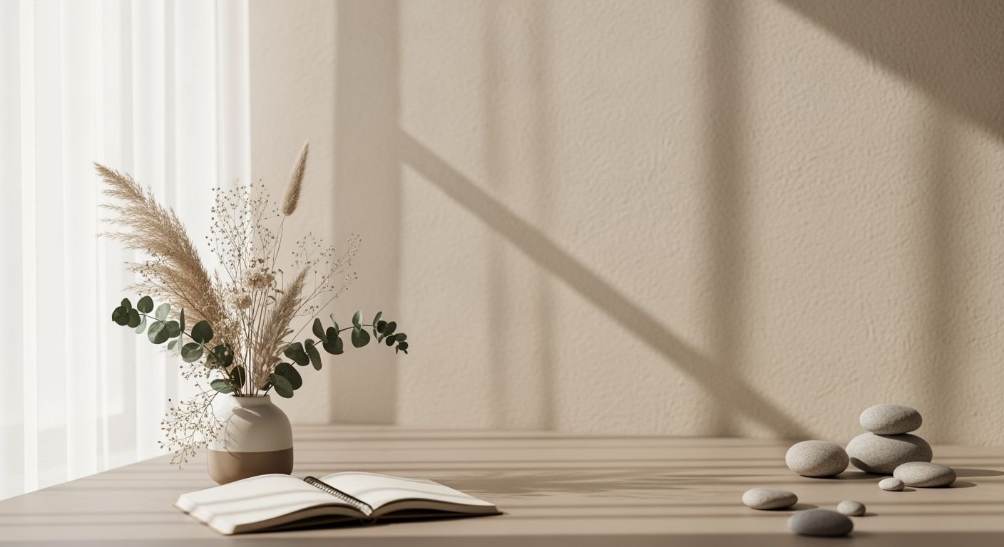 Vase of flowers sitting on top of a table next to a book Background Image