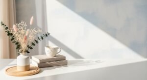 Vase of flowers sitting on top of a white table Background Image
