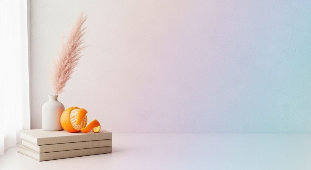 Vase of oranges sitting on top of a stack of books Background Image