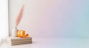 Vase of oranges sitting on top of a stack of books Background Image