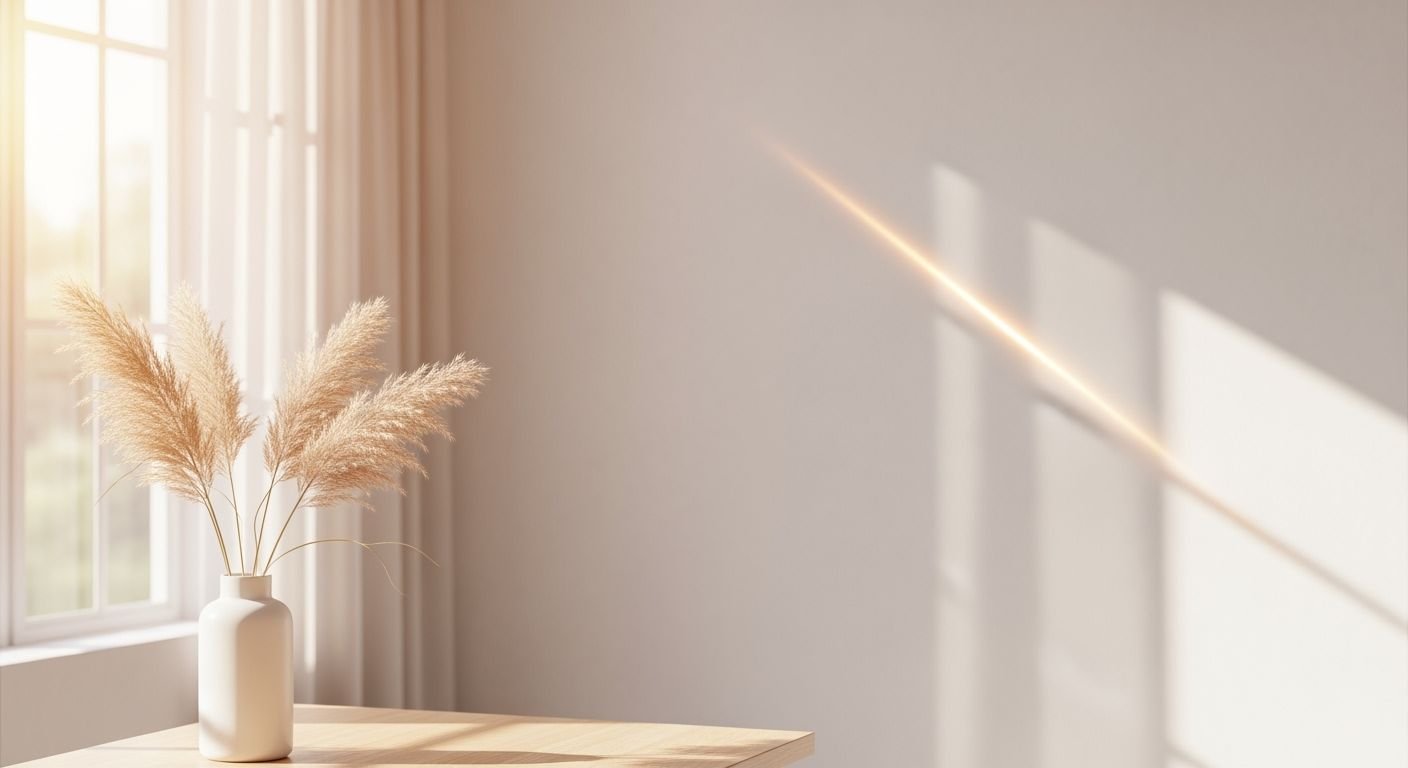 Vase of pampas grass on a table in front of a window Background Image