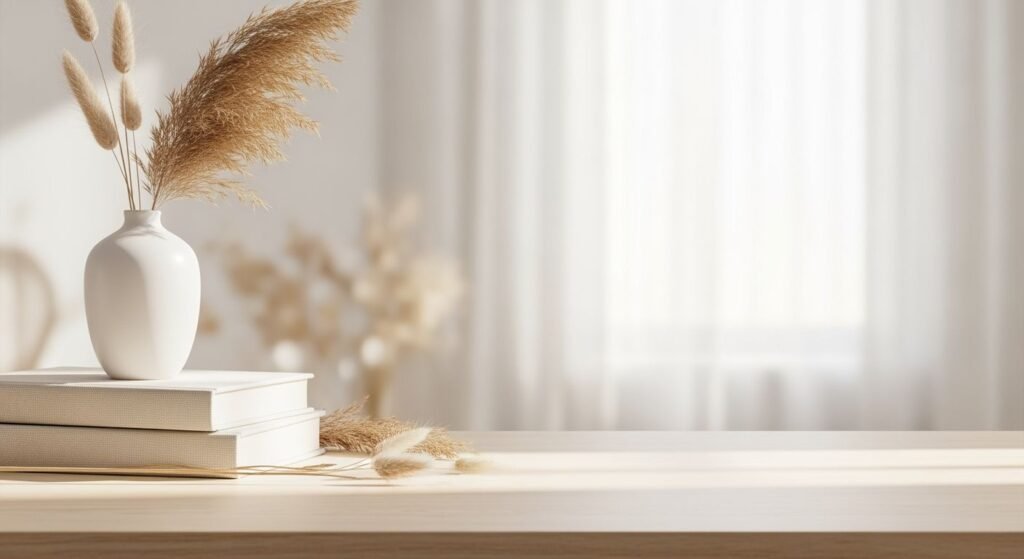 Vase of pampas grass sitting on top of a stack of books Background Image