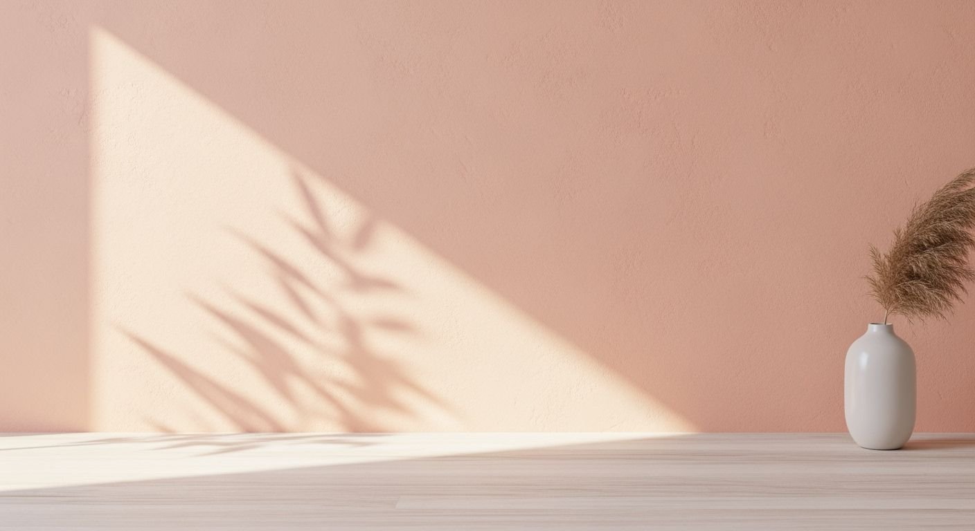 Vase sitting on top of a wooden table next to a wall Background Image