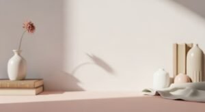 Vase sitting on top of a table next to books Background Image