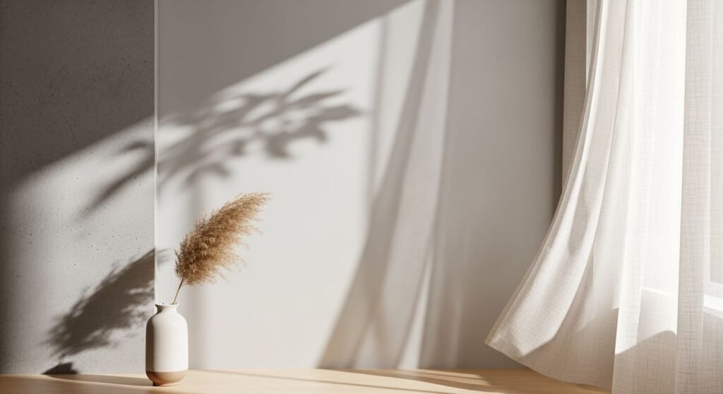 Vase sitting on top of a wooden table next to a window Background Image