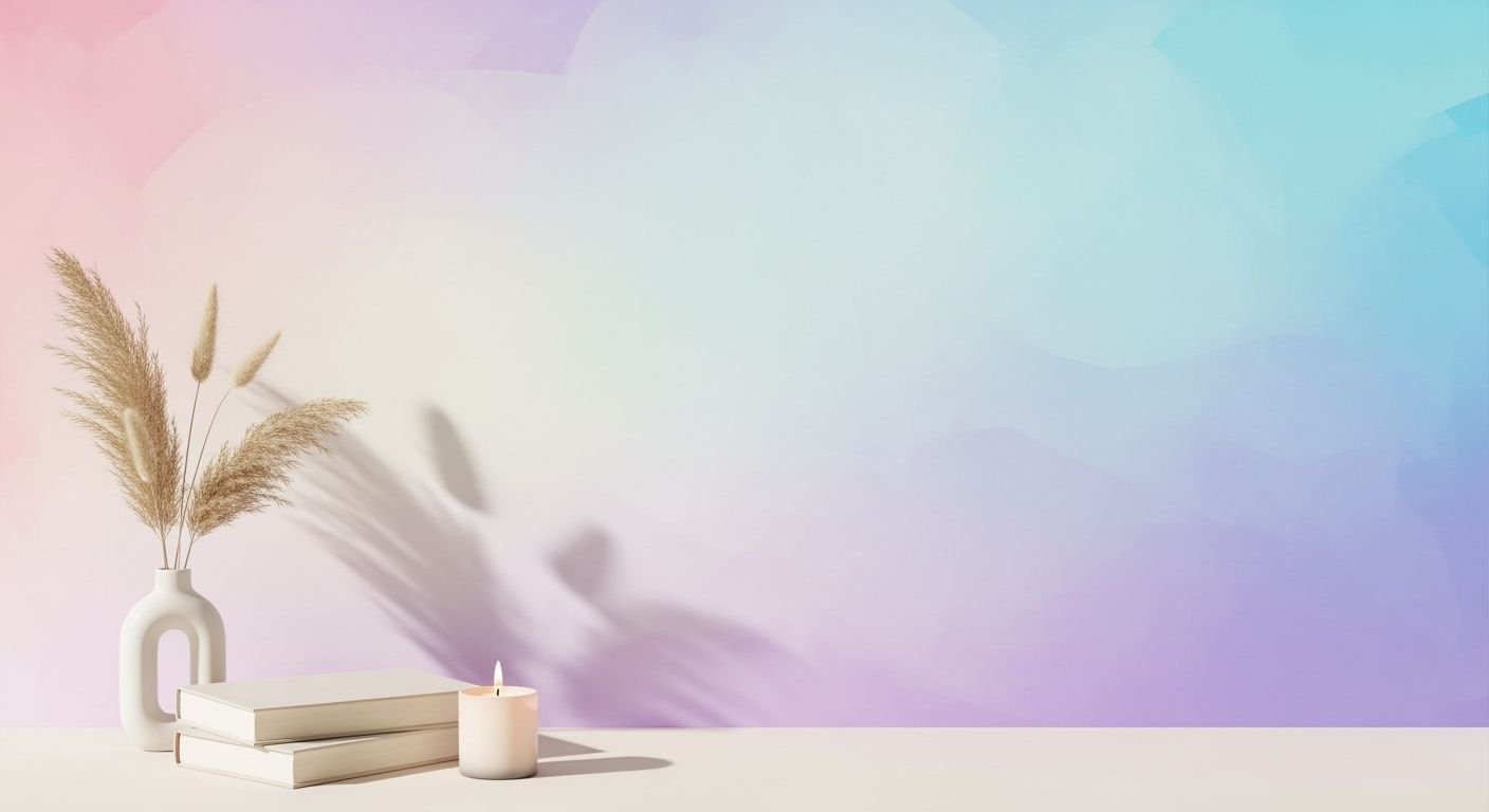 Vase with a candle and some books on a table Background Image