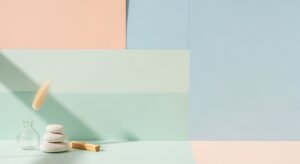 Vase with a feather sitting on top of a table Background Image